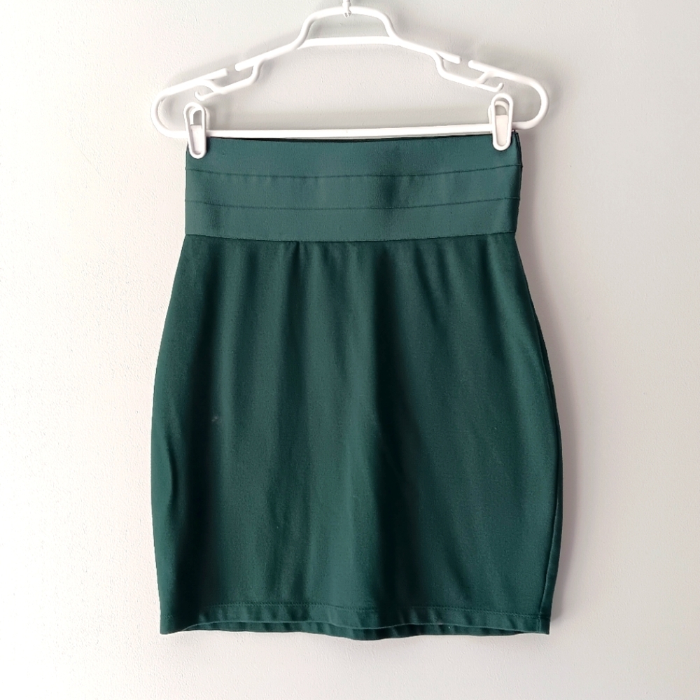 Max Studio Bodycon Pencil Skirt Stretchy Wide Waistband Forest Green Medium